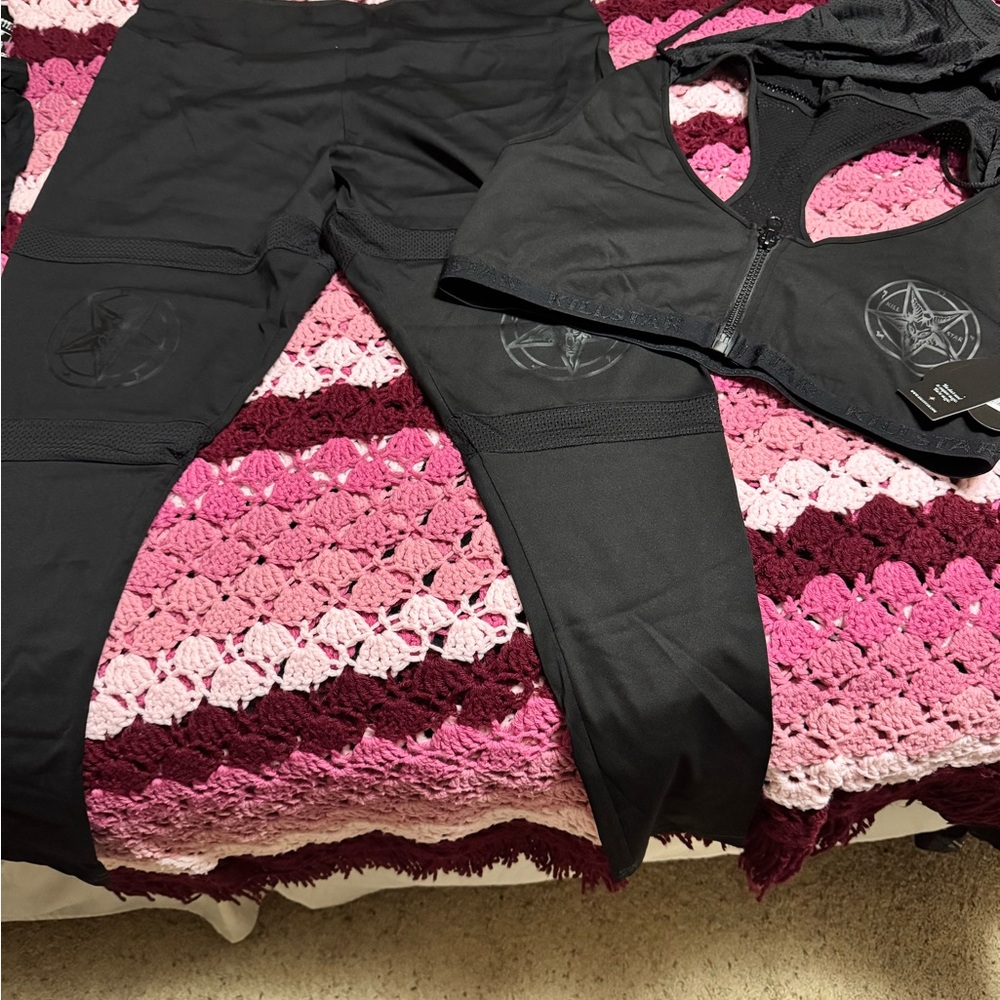 Black Activewear Set with Pentagram Design